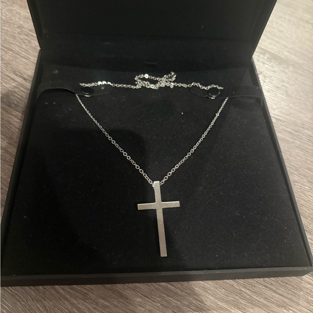 Silver Cross Necklace 20”